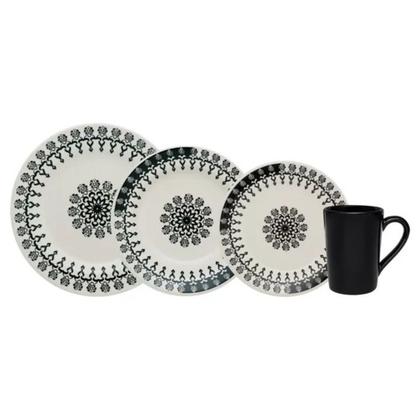 Imagem de Aparelho De Jantar Folk 16 Peças Linha Donna Preto e Branco Oxford