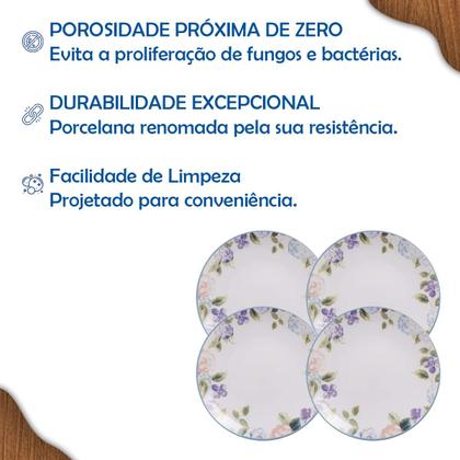 Imagem de Aparelho de Jantar Jogo de Pratos Rasos Aura 25 cm em Porcelana Decorada 6 Peças