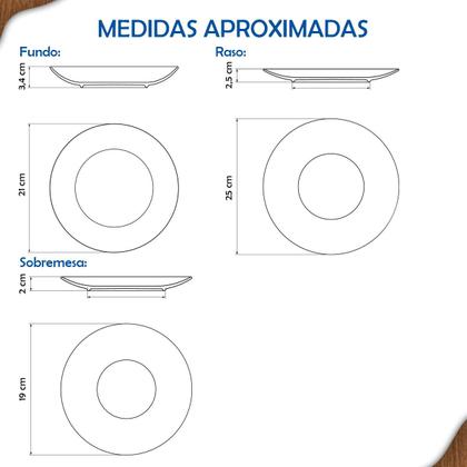 Imagem de Aparelho de Jantar Jogo de Pratos Rasos Sobremesa Fundos Tramontina Arbo Porcelana Decorada 18 Peças