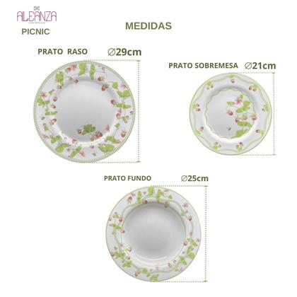 Imagem de Aparelho de Jantar Jogo Pratos Kit 12 Peças Picnic Cerâmica Alleanza