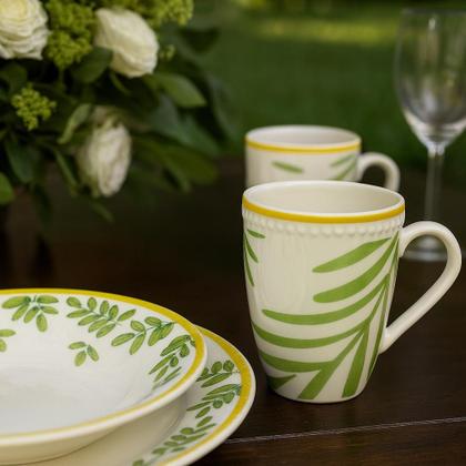 Imagem de Aparelho De Jantar Jogo Pratos Kit 16 Peças Salvia Cerâmica Folhagem Completo