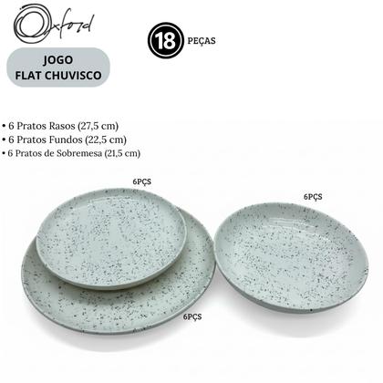 Imagem de Aparelho De Jantar Jogo Pratos Kit 18 Peças Flat Chuvisco Cerâmica Completo Oxford