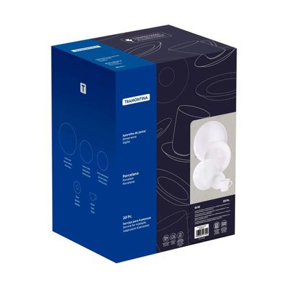 Imagem de Aparelho De Jantar Jogo Pratos Kit 20 Peças Grid Porcelana Decorada Completo Tramontina