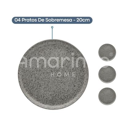 Imagem de Aparelho de Jantar Lanche Completo 16 Peças Flat Gray Cinza Cerâmica Oxford