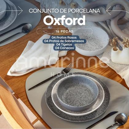 Imagem de Aparelho de Jantar Lanche Completo 16 Peças Flat Gray Cinza Cerâmica Oxford