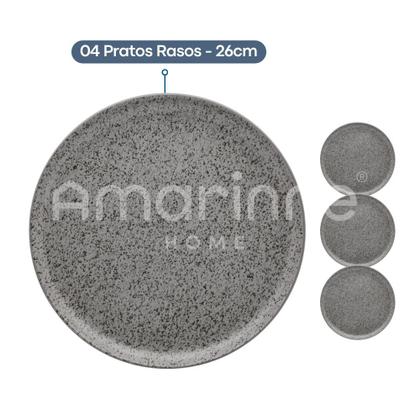 Imagem de Aparelho de Jantar Lanche Completo 16 Peças Flat Gray Cinza Cerâmica Oxford