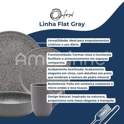 Imagem de Aparelho de Jantar Lanche Completo 16 Peças Flat Gray Cinza Cerâmica Oxford