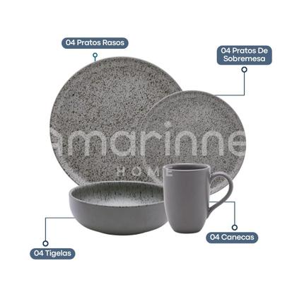 Imagem de Aparelho de Jantar Lanche Completo 16 Peças Flat Gray Cinza Cerâmica Oxford