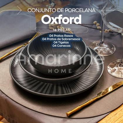 Imagem de Aparelho De Jantar Lanche Completo 16 Peças Oxford Flat Onix Preto