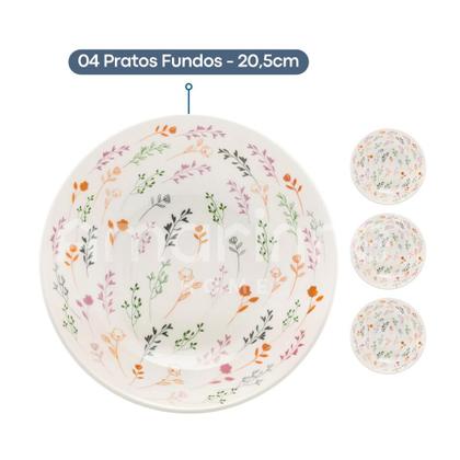 Imagem de Aparelho De Jantar Oxford 20 Peças Cerâmica Florido Pratos E Xícara Conjunto Completo