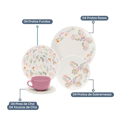 Imagem de Aparelho De Jantar Oxford 20 Peças Cerâmica Florido Pratos E Xícara Conjunto Completo