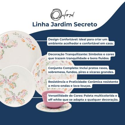 Imagem de Aparelho De Jantar Oxford 20 Peças Cerâmica Florido Pratos E Xícara Conjunto Completo