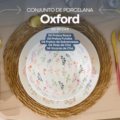 Imagem de Aparelho De Jantar Oxford 20 Peças Cerâmica Florido Pratos E Xícara Conjunto Completo