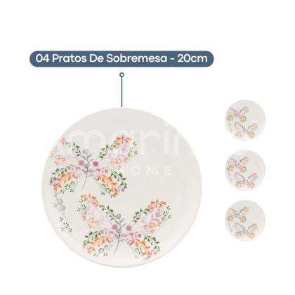 Imagem de Aparelho De Jantar Oxford 20 Peças Cerâmica Florido Pratos E Xícara Conjunto Completo