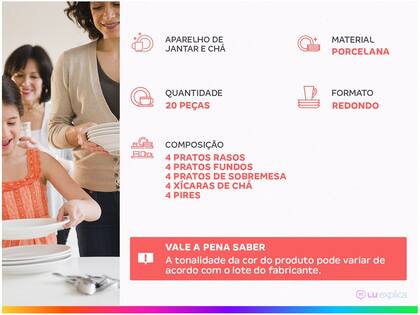 Imagem de Aparelho de Jantar Porcelana Decorada 20 Peças Abstratta Tramontina 96589/048