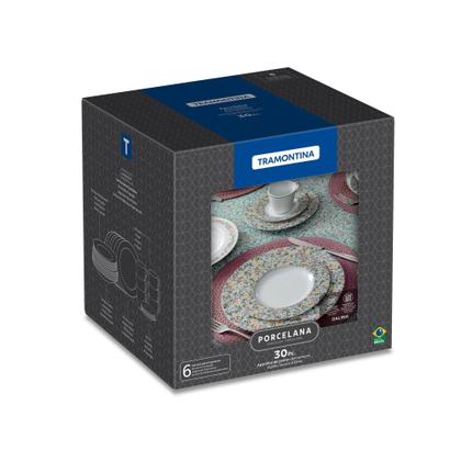 Imagem de Aparelho de Jantar Tramontina Dalina em Porcelana Decorada 30 Peças Jogo de Pratos Especial