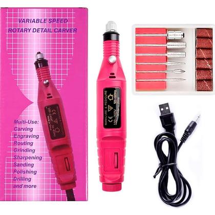 Imagem de Aparelho de Manicure Recarregável Rosa com Varias Brocas 110/220v