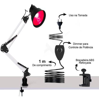 Imagem de Aparelho Fisioterapia lâmpada Infra com Dimmer 250w