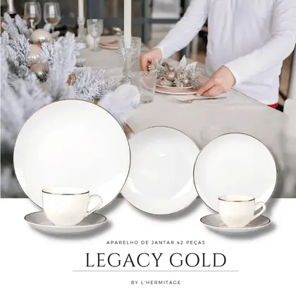 Imagem de Aparelho Jogo De Jantar Porcelana Completo 42 Peças Borda Dourada Legacy Gold
