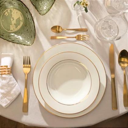 Imagem de Aparelho Jogo De Jantar Porcelana Completo Majesty 42 Peças Filete Dourado