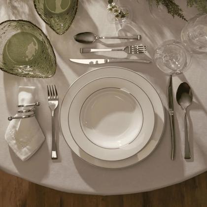 Imagem de Aparelho Jogo De Jantar Pratos Completo 42 Peças Porcelana Borda Prata Mônaco Branco Luxo