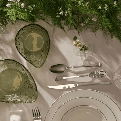 Imagem de Aparelho Jogo De Jantar Pratos Completo 42 Peças Porcelana Borda Prata Mônaco Branco Luxo