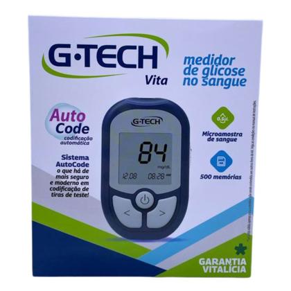 Imagem de Aparelho Medidor de Glicose G Tech Vita 110 Tiras de Glicemia Caneta Lancetadora 10 Lancetas Glicose 02 baterias de lítio de 3V