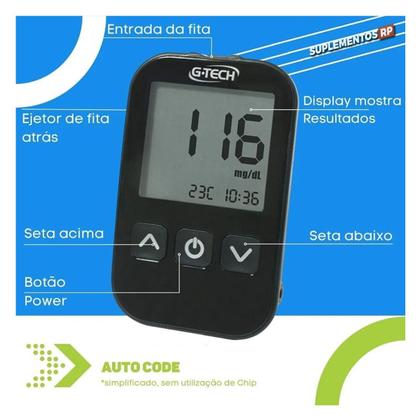 Imagem de Aparelho Medidor de Glicose Glicemia Diabetes GTech Lite mais 100 Agulhas