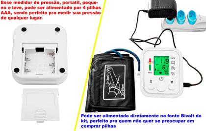 Imagem de Aparelho Medidor Pressão Pulso Digital Braço Com Voz em Português + Fonte Bivolt + Termômetro Infravermelho Testa Febre