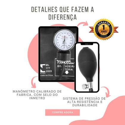 Imagem de Aparelho Pressão Esfigmomanômetro Aneroide  Estetoscópio Rappaport Duplo 