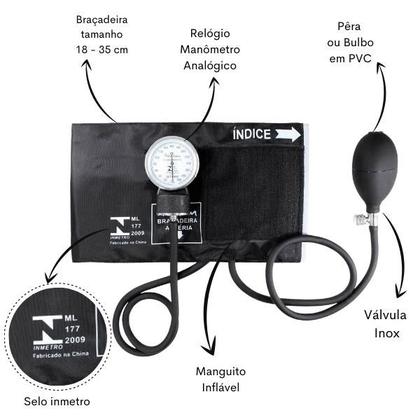 Imagem de Aparelho Pressão Esfigmomanômetro Aneroide  Estetoscópio Rappaport Duplo 
