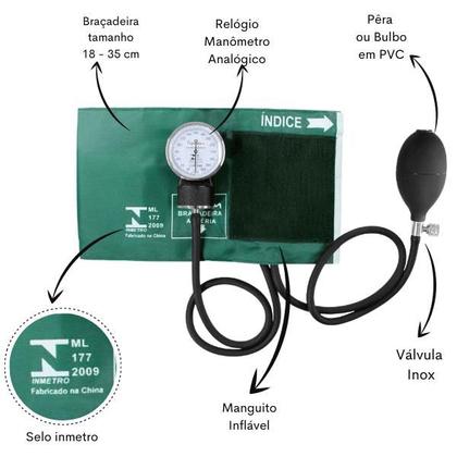 Imagem de Aparelho Pressão Esfigmomanômetro Aneroide + Estetoscópio Rappaport Duplo Premium