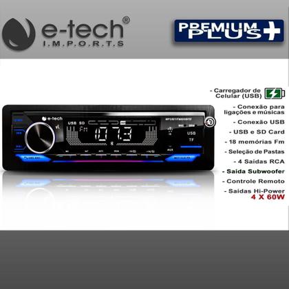 Imagem de Aparelho Rádio Automotivo 1 Din Som carro Mp3 Player Bluetooth Usb Rgb + Carrega celular e Saida Sub