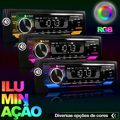 Imagem de Aparelho Rádio Automotivo 1 Din Som carro Mp3 Player Bluetooth Usb Rgb + Carrega celular e Saida Sub