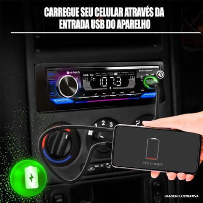 Imagem de Aparelho Rádio Automotivo 1 Din Som carro Mp3 Player Bluetooth Usb Rgb + Carrega celular e Saida Sub