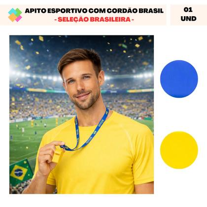 Imagem de Apito Esportivo com Cordão Brasil - Seleção Copa do Mundo Brasil (1 Und)