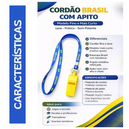 Imagem de Apito Esportivo com Cordão Brasil - Seleção Copa do Mundo Brasil (1 Und)