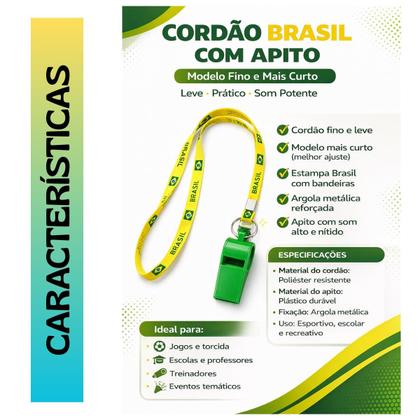 Imagem de Apito Esportivo com Cordão Brasil - Seleção Copa do Mundo Brasil (1 Und)