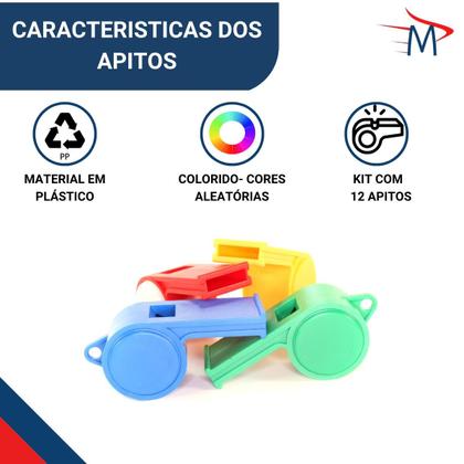 Imagem de Apito Futebol Esporte Treinamento Festa Colorido - 12 Unidades
