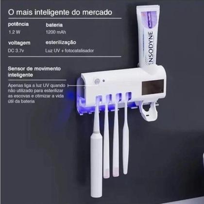 Imagem de Aplicador Pasta de Dente Dispenser Porta Escovas Com Esterilizador UV Automático - LM
