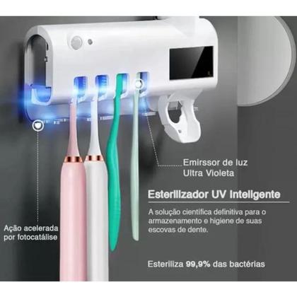 Imagem de Aplicador Pasta de Dente Dispenser Porta Escovas Com Esterilizador UV Automático - LM