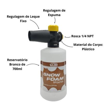 Imagem de Aplicador Snow Foam Canhão de Espuma Profissional 1/4 700ml Garrafa Branca Encaixe Sem Adaptador Dobb SFD0725