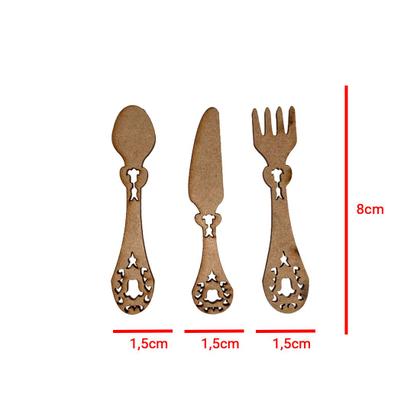 Imagem de Aplique Colher Faca Garfo 8cm Mdf Madeira Cru