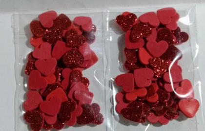 Imagem de Aplique de Coração 1,5cm EVA Com Glitter Kit com 100 unidades  Vermelho