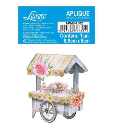 Imagem de Aplique Decoupage Carrinho com Ninho Apm8-1302 em Mdf 8cm Litoarte