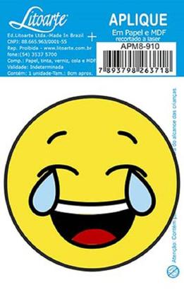 Imagem de Aplique Decoupage Emoji Rindo Apm8-910 Em Papel E Mdf 8cm Litoarte