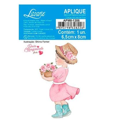 Imagem de Aplique Decoupage Menina Camponesa Apm8-1306 em Mdf 8cm Litoarte