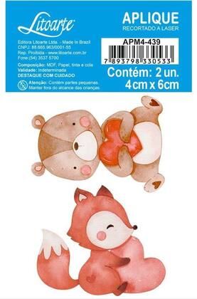 Imagem de Aplique Decoupage Urso e Raposa Apm4-439 em Mdf 4cm Litoarte