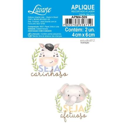 Imagem de Aplique Decoupage Zebra e Elefante Safari Apm4-509 em Papel e Mdf 4cm Litoarte