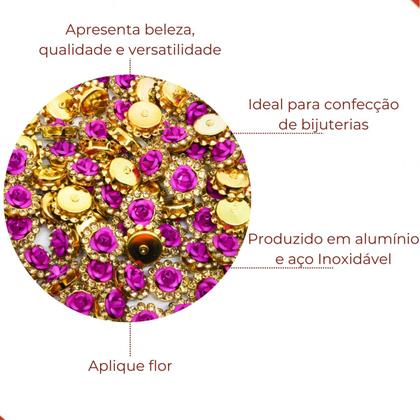 Imagem de Aplique flor com strass 12mm aluminio e aço inoxidavel com 20 peças